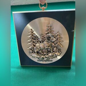 Vintage Brass Wall Plaque – Alpine Hunting Scene, Lodge Decor